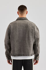 Washed Denim Harrington Jacket - Washed Grey