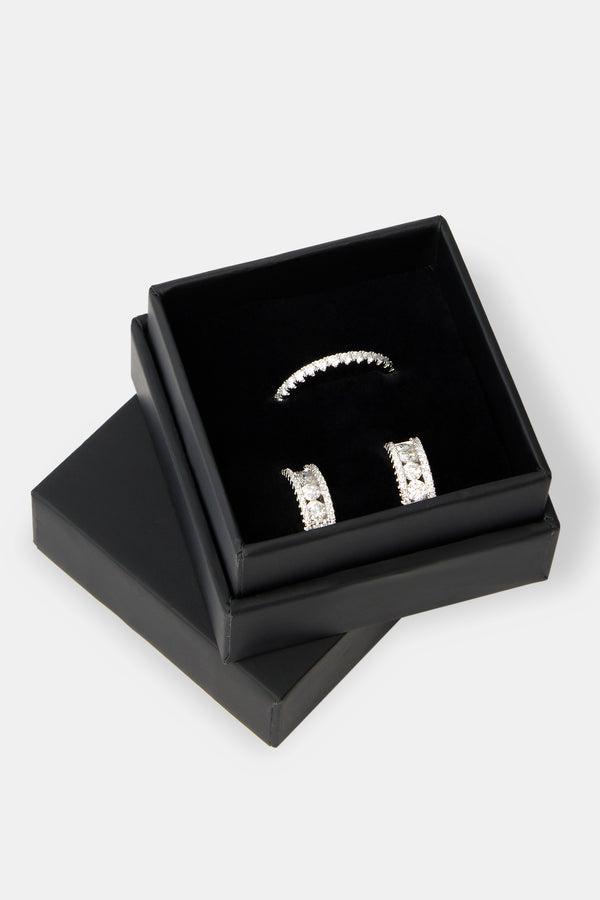 Moissanite Ring & Huggie Gift Set - White