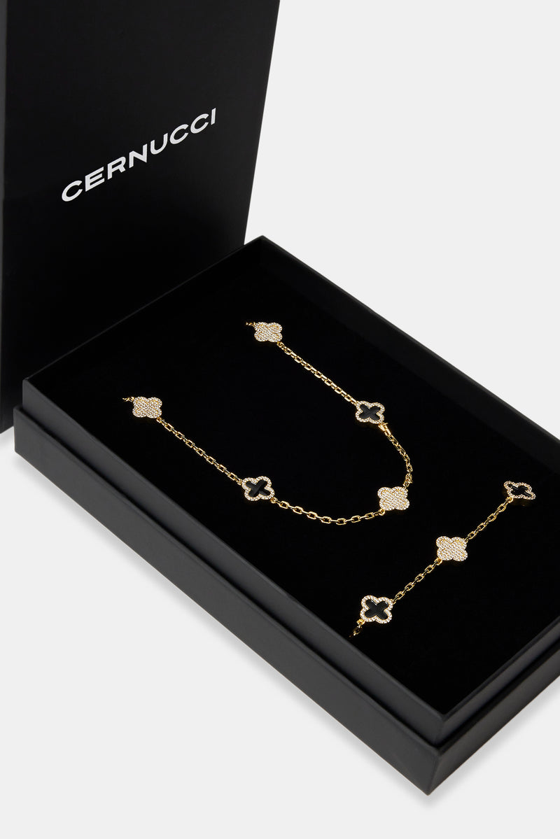 Black and Iced Enamel Chain & Bracelet Gift Set - Gold