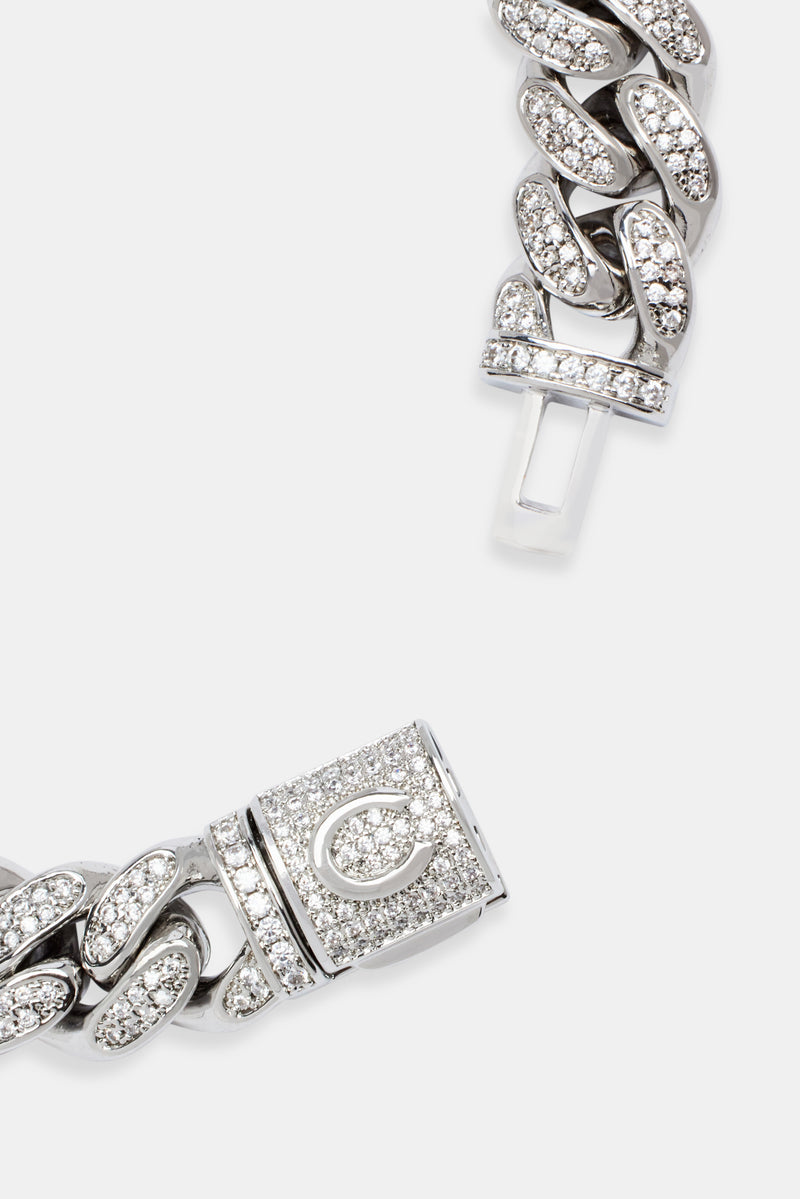 Iced 20mm Handset Cuban Bracelet in White Gold with Box Clasp - Helloice  Bijoux