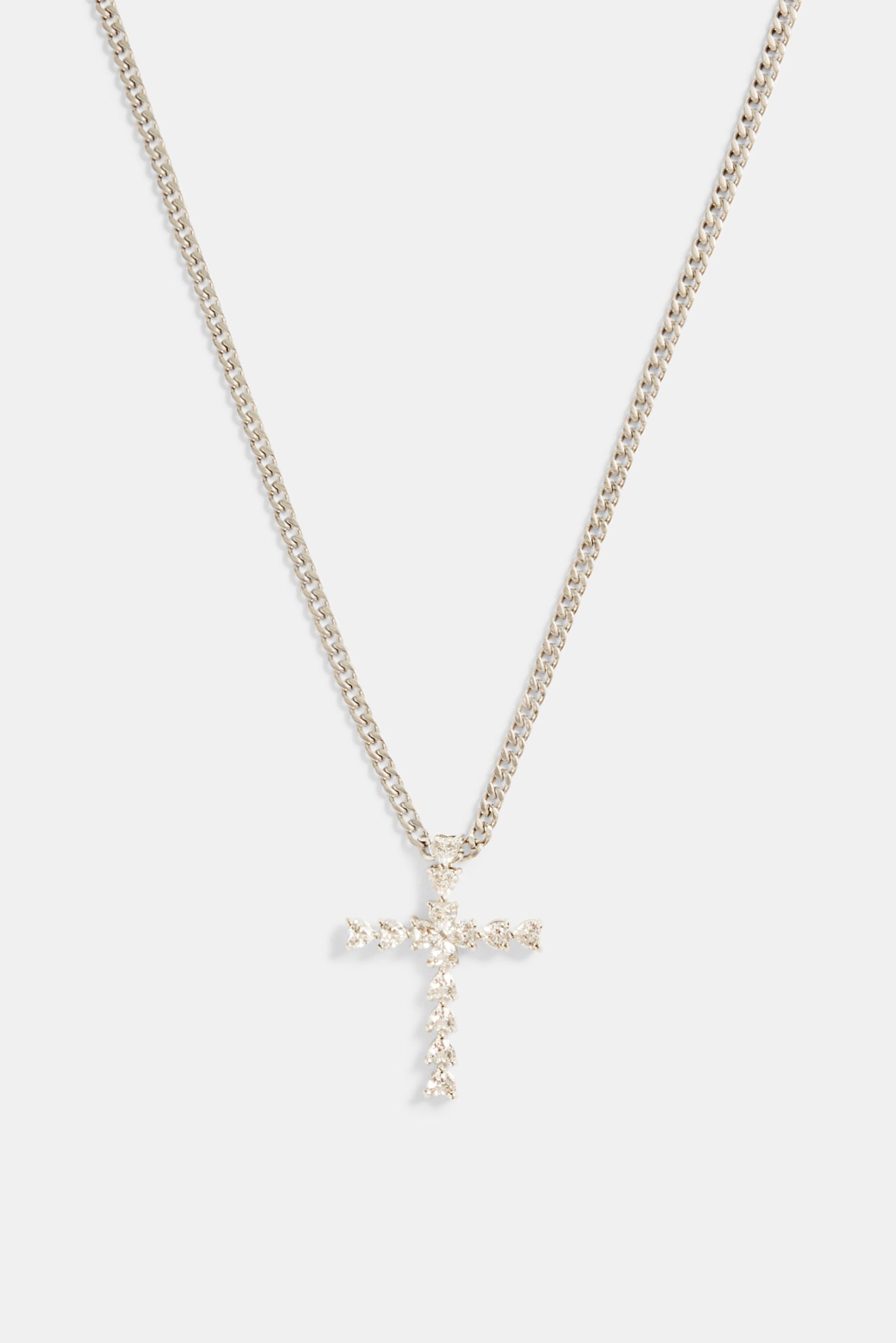 3mm Cuban Chain with Iced Clear CZ Cross Necklace - White Gold | Womens ...