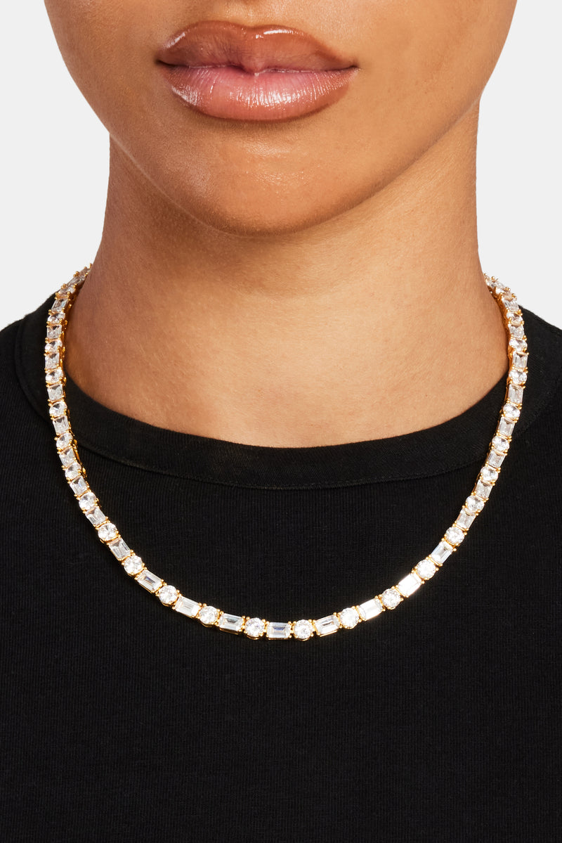 Round & Rectangular Tennis Chain - Gold 5mm