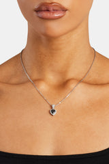 Black Heart Bezel Necklace - White