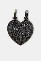 Iced Connecting Heart Pendant - Black