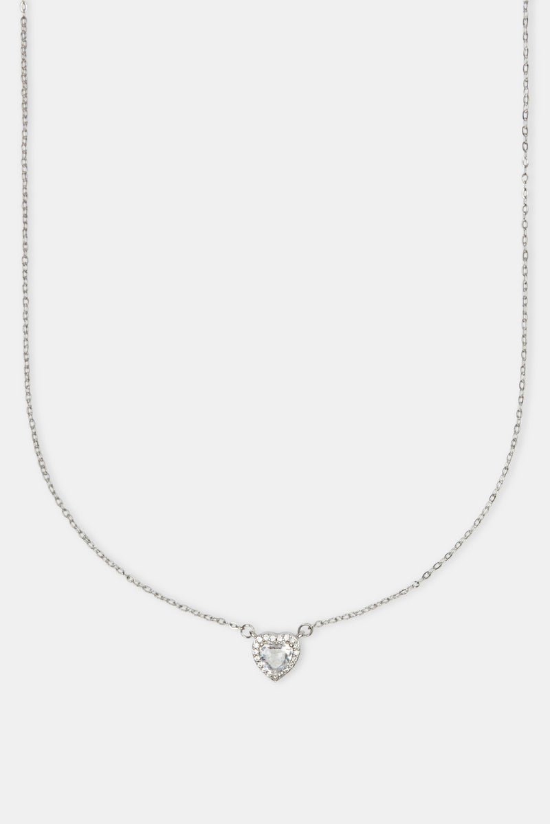 Clear Heart Bezel Necklace - White