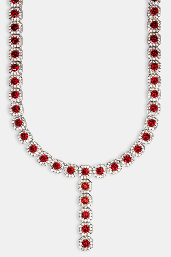 Iced Deep Red CZ Cluster Drop Necklace