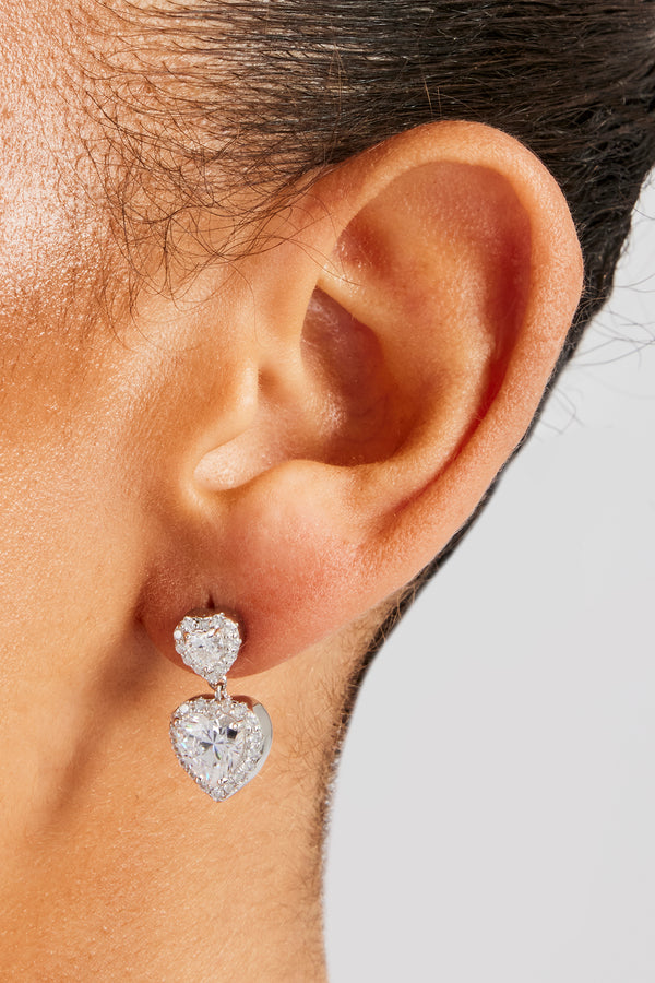 Double Heart Drop Earrings - White