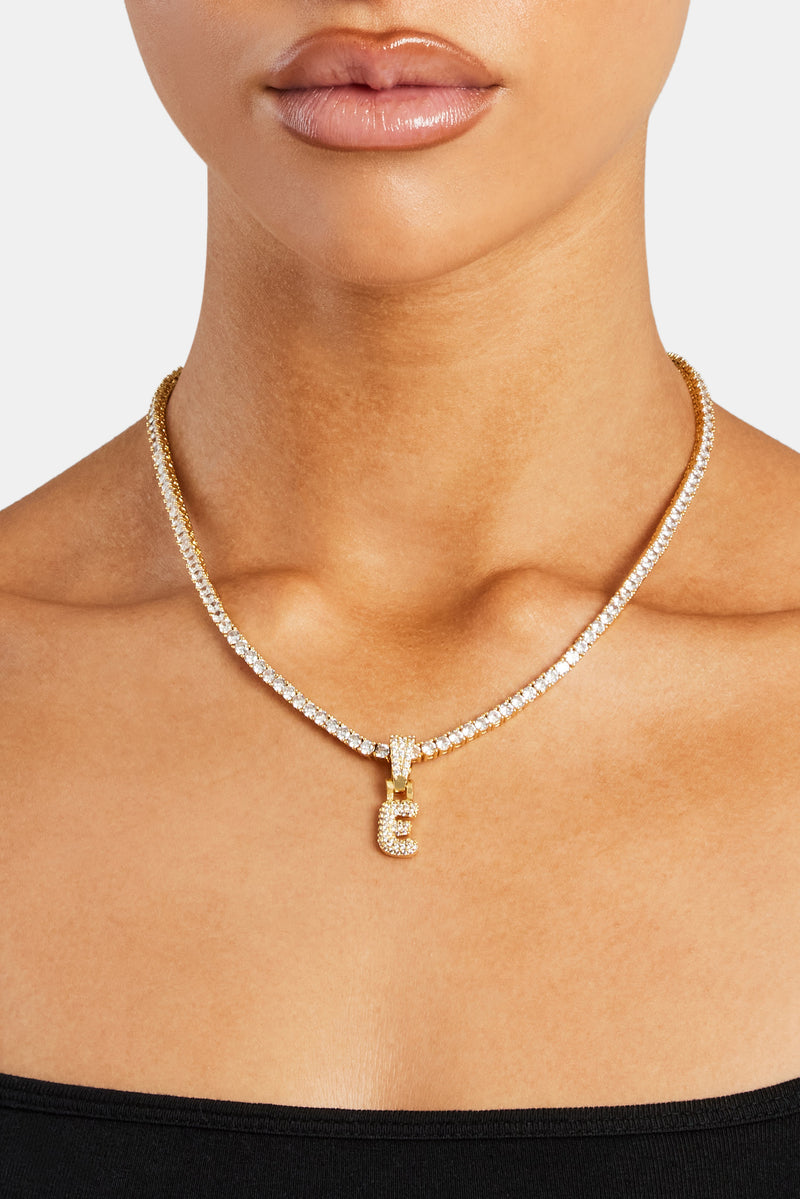 Iced Mini Bubble Pendant & Tennis Chain - Gold 3mm