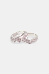 Iced Connecting Heart Ring - Pink