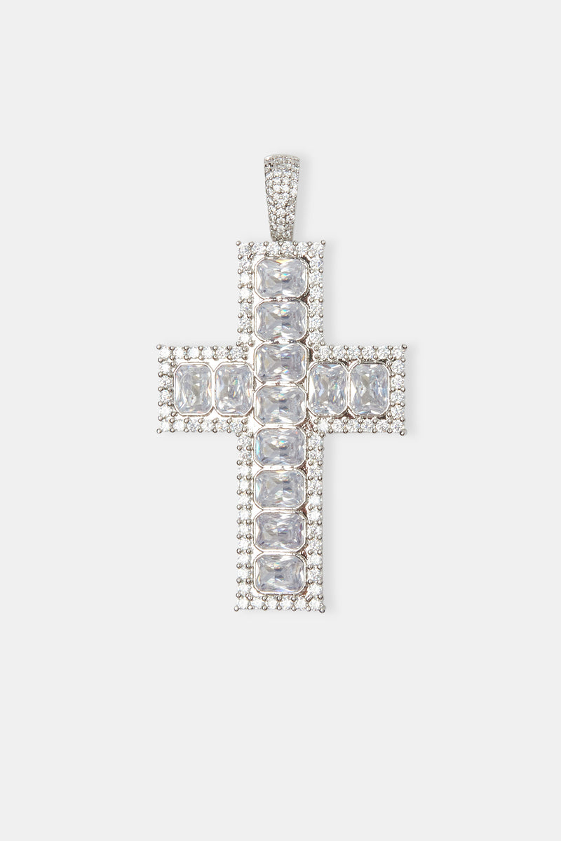 Square Baguette Cross Pendant - White