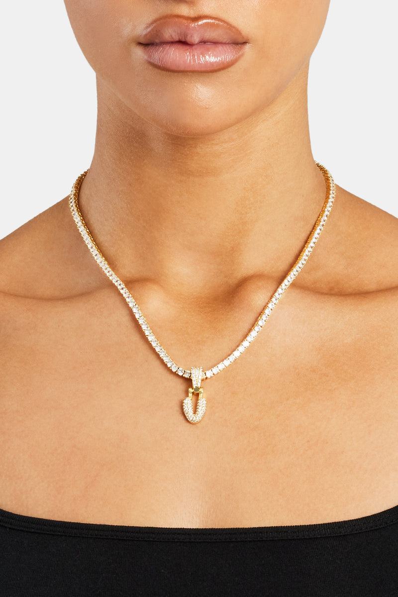 Iced Mini Bubble Pendant & Tennis Chain - Gold 3mm