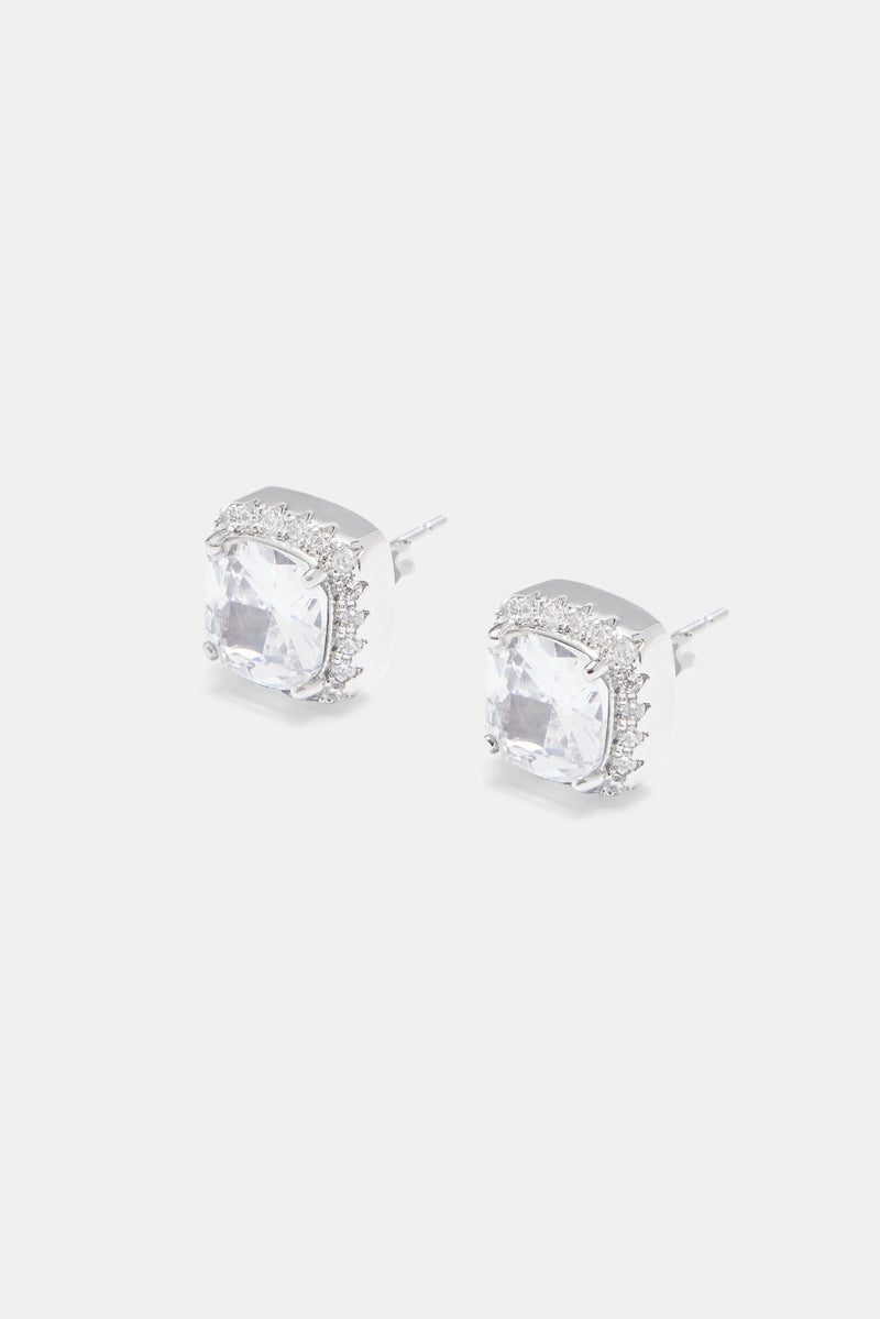 Iced Square Cluster Stud Earrings