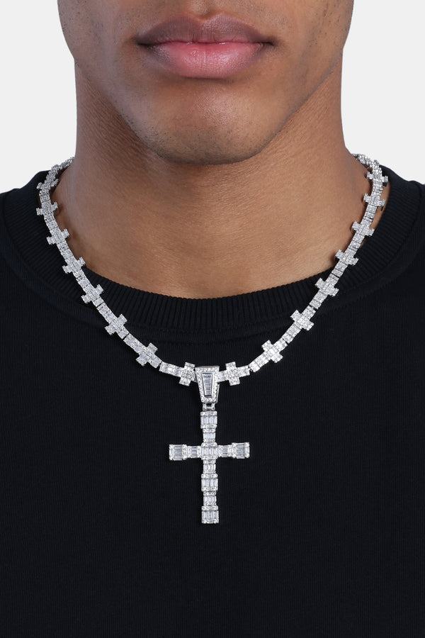 Iced Cross Chain & Pendant - White