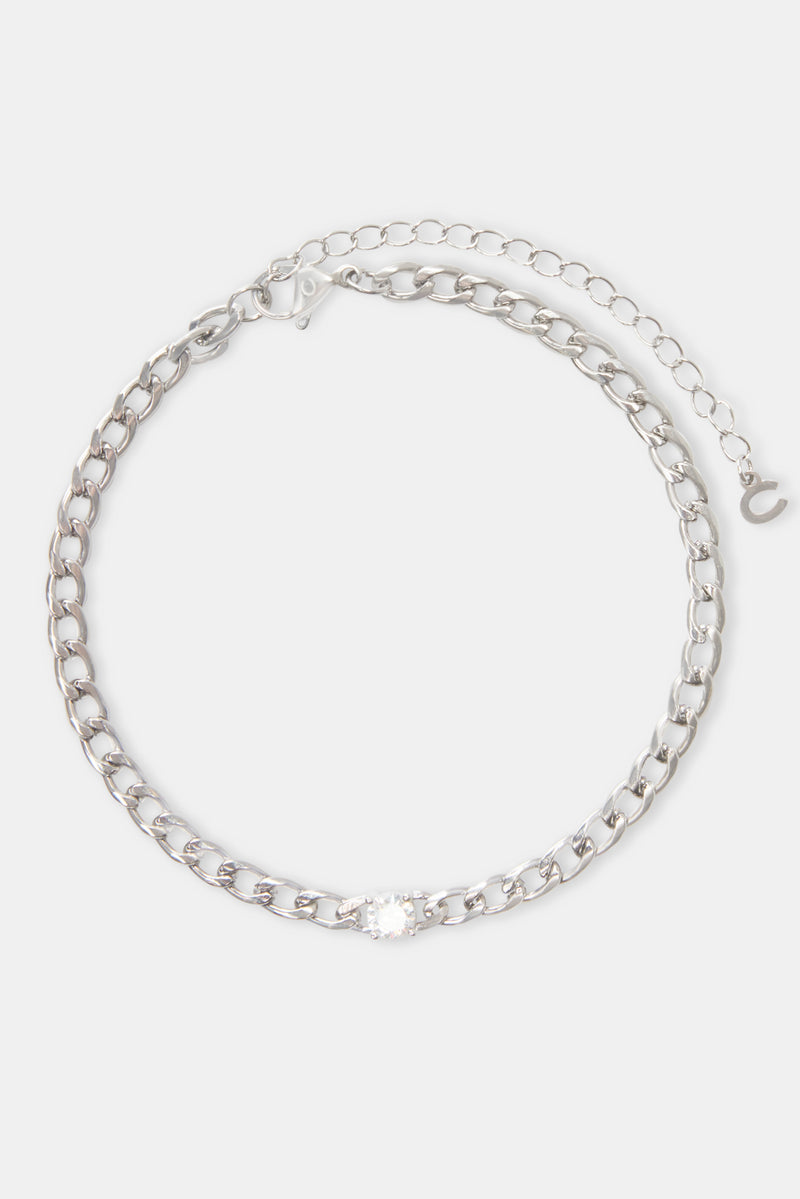 Iced CZ Gem Cuban Anklet - White