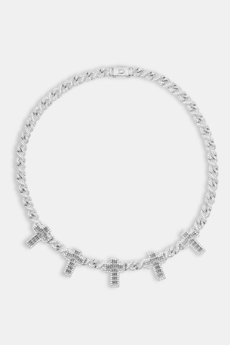 Infinity Link Baguette Cross Chain - White