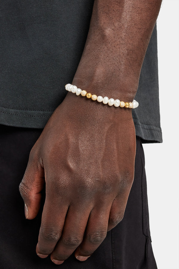 Baroque Freshwater Pearl Gold Ice Ball Bracelet - Gold