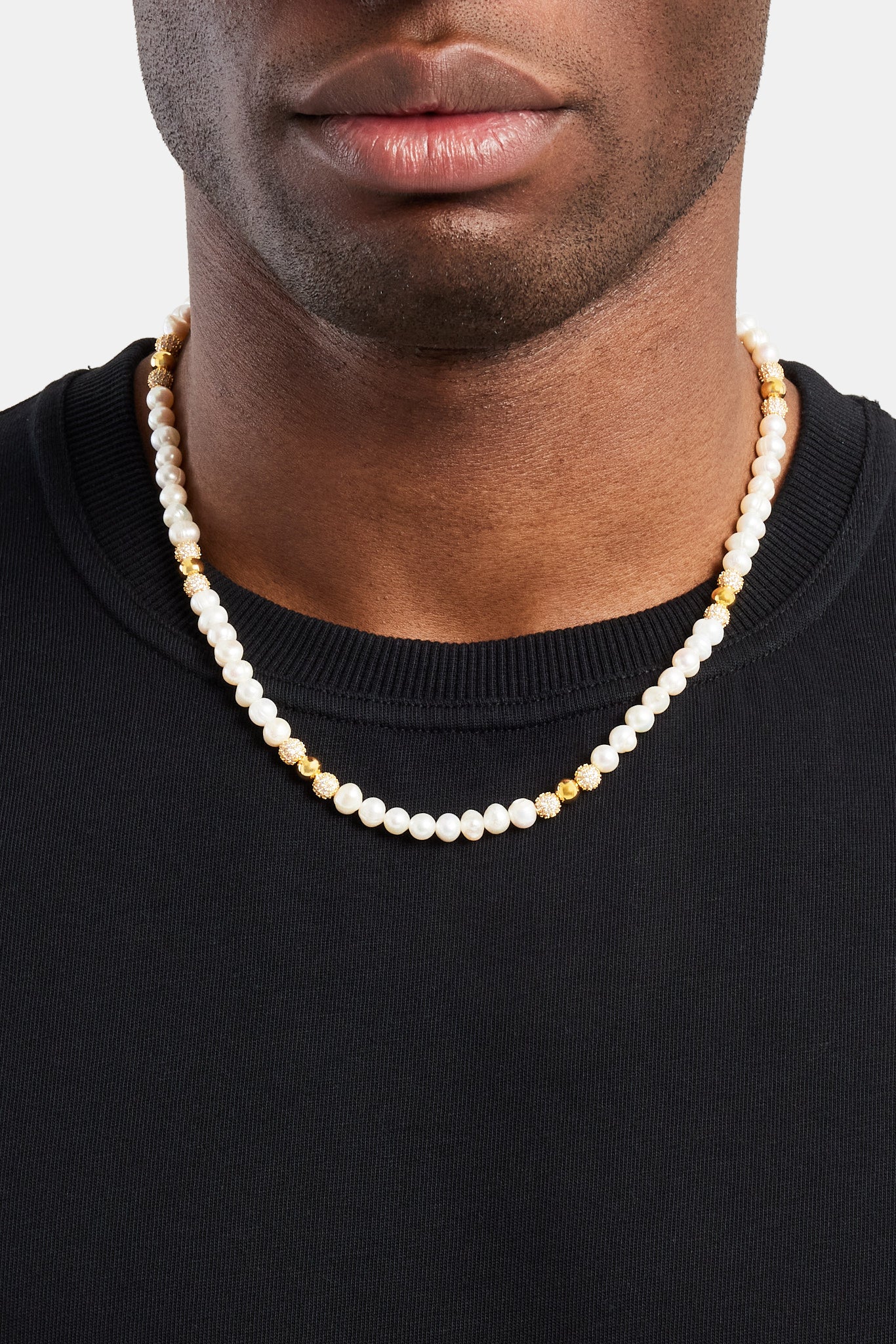 Baroque Freshwater Pearl Gold Ice Ball Necklace - Gold | Mens Necklaces ...