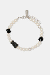 Iced Black Motif Freshwater Pearl Bracelet