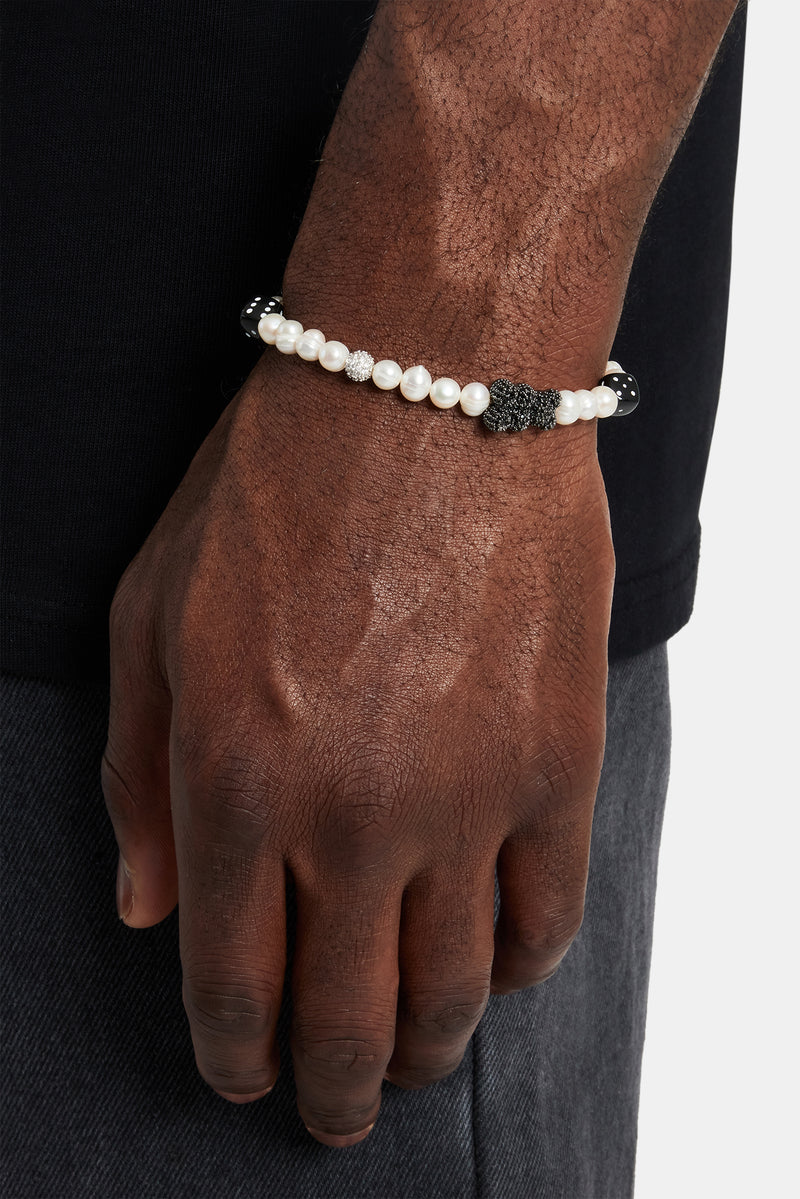 Iced Black Motif Freshwater Pearl Bracelet