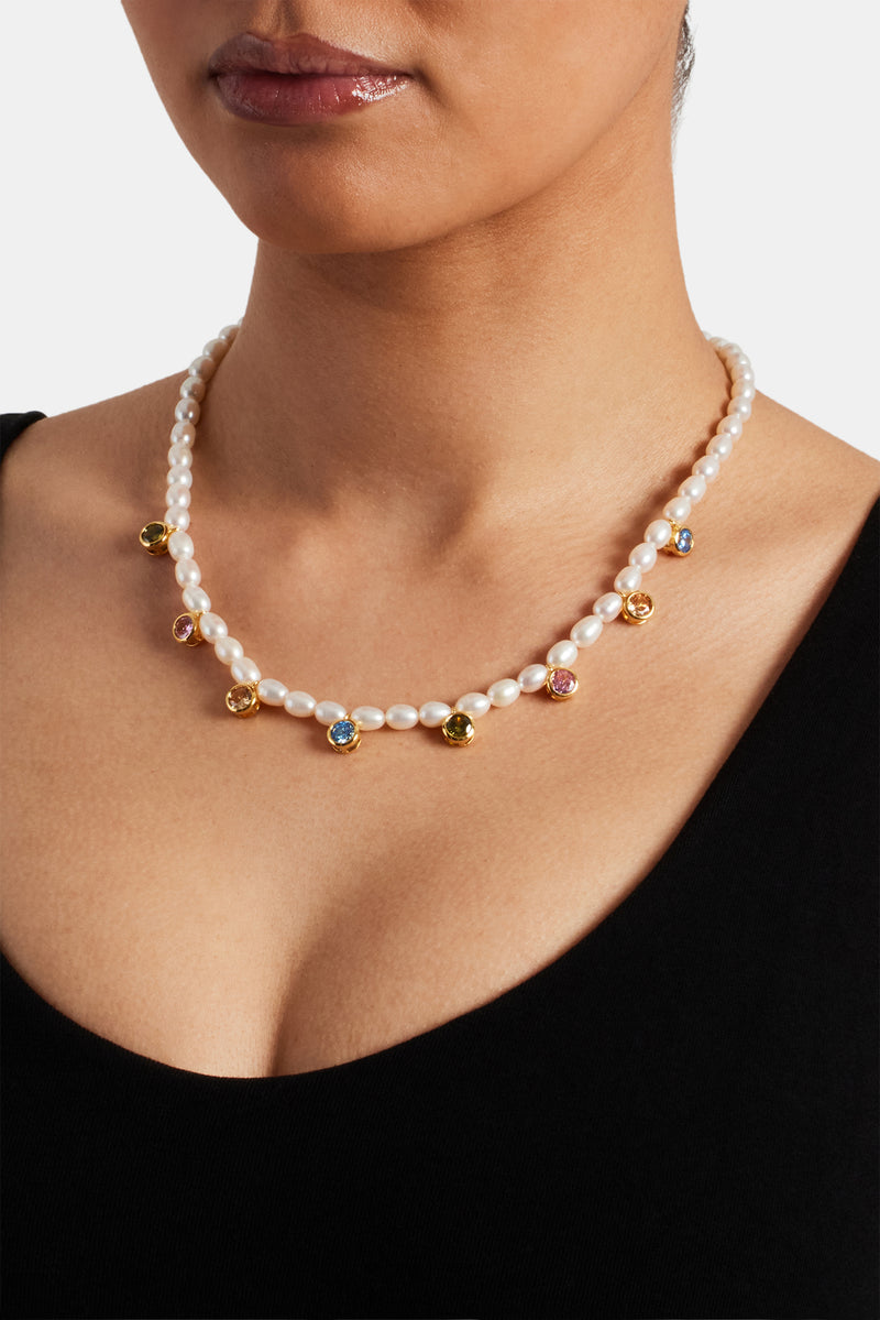 Freshwater Pearl Drop Gem Necklace