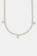 Iced Cross Motif Freshwater Pearl Necklace - 6mm