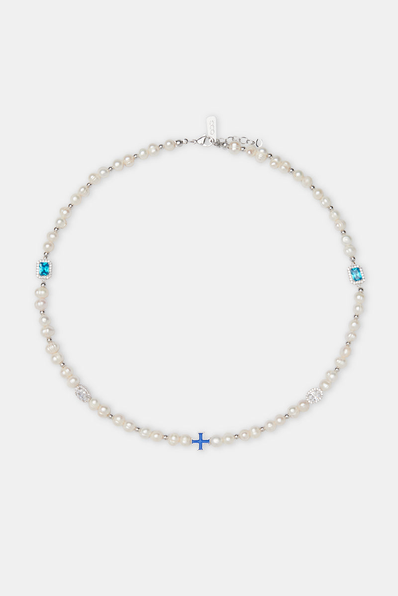 Freshwater Pearl Blue Motif Necklace