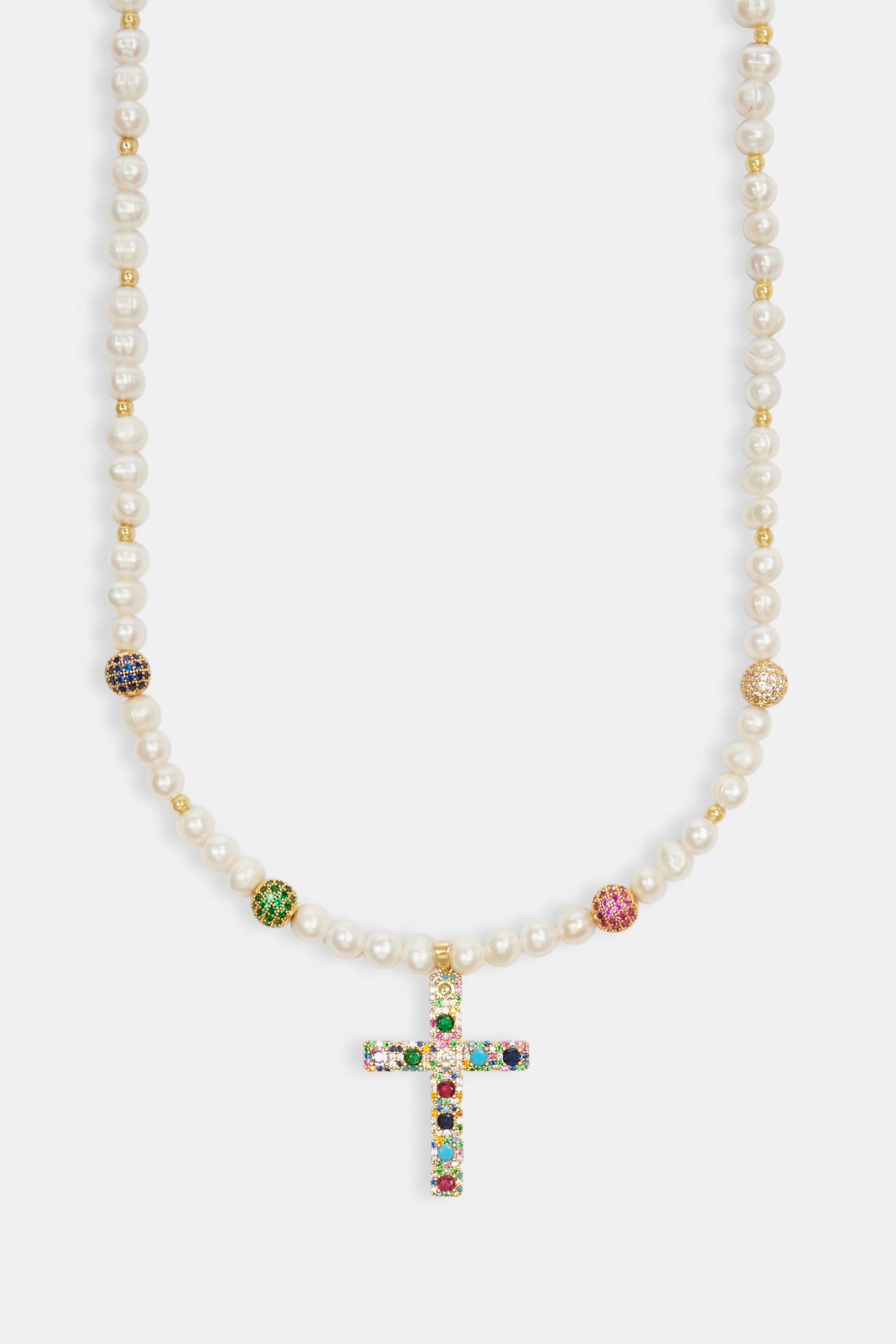 Womens Freshwater Pearl & Multi Colour Ice Ball Cross Necklace - Gold ...