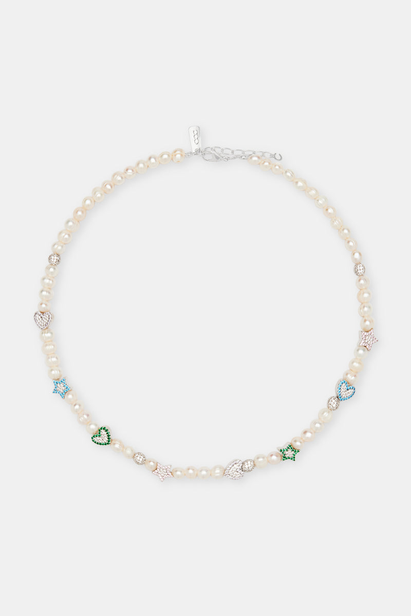 Freshwater Pearl Iced Mixed Motif Necklace