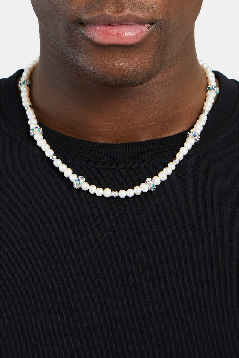 Freshwater Pearl & Multi Iced Ball Necklace