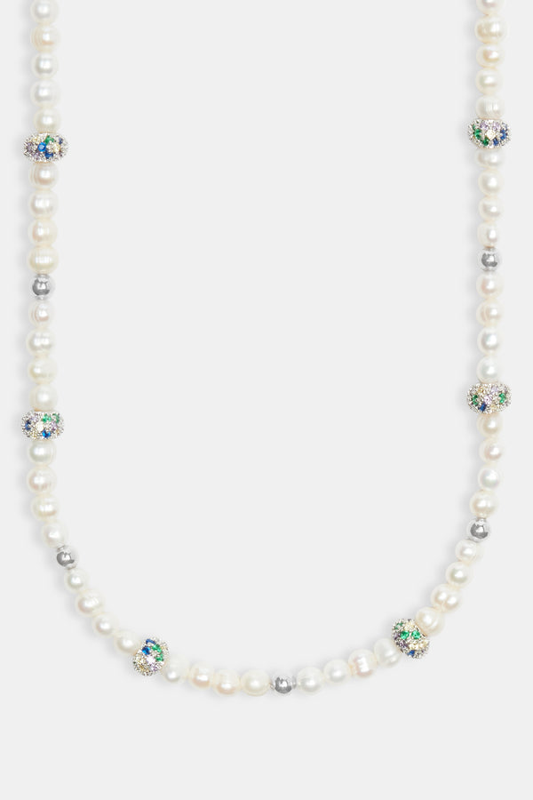 Freshwater Pearl & Multi Iced Ball Necklace