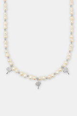 Iced Palm Tree Freshwater Pearl Necklace - 6mm