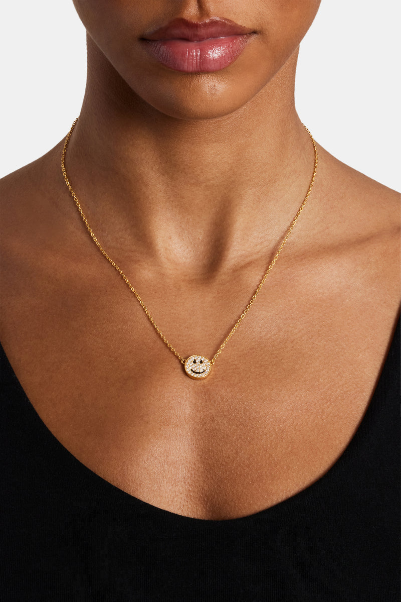 Iced Happy Face Motif Necklace