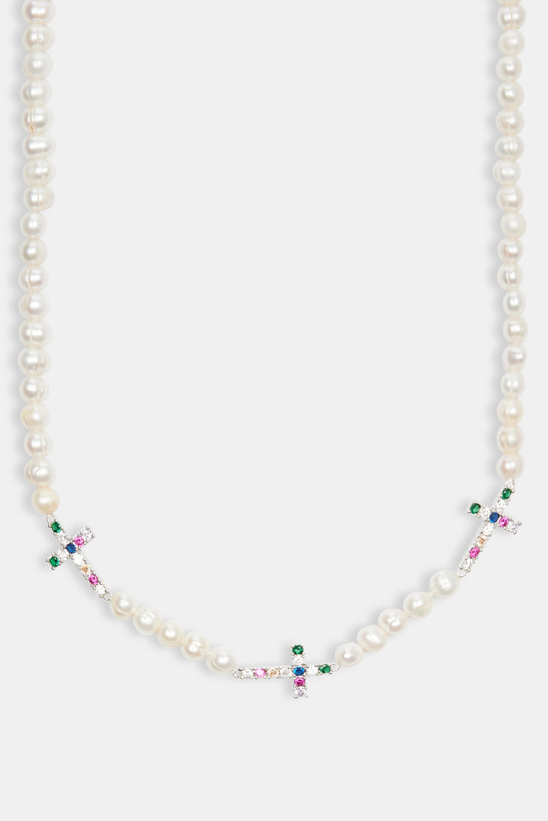 Iced Cross Freshwater Pearl Necklace