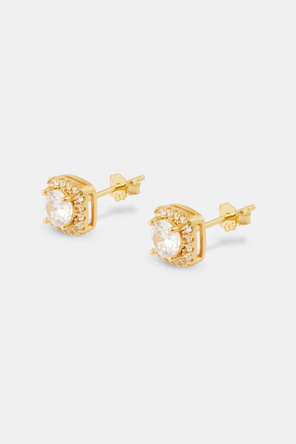 7mm Iced Cluster Stud Earrings - Gold