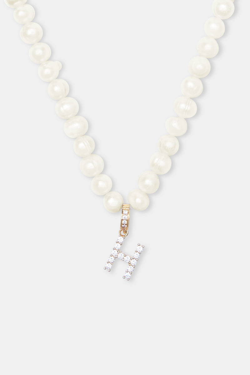 Iced Initial Clip On Pendant + 6mm Pearl Chain