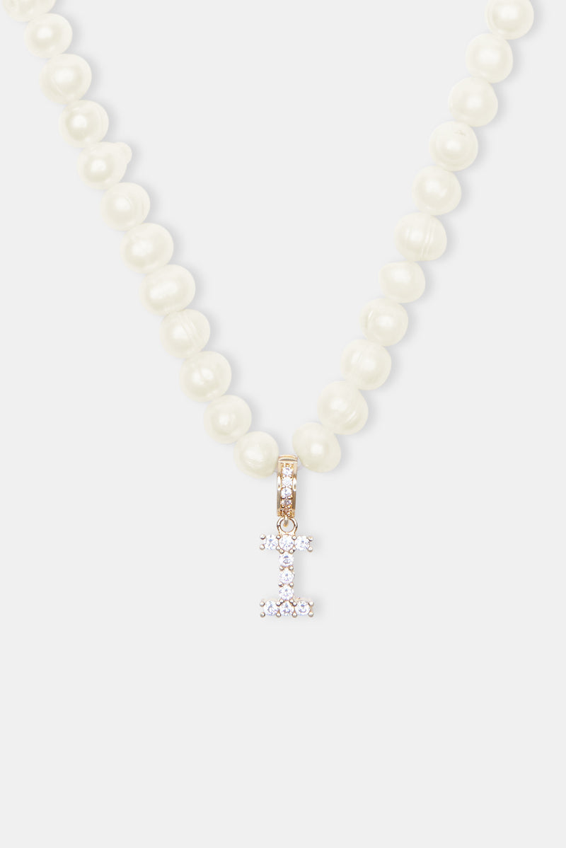 Iced Initial Clip On Pendant + 6mm Pearl Chain