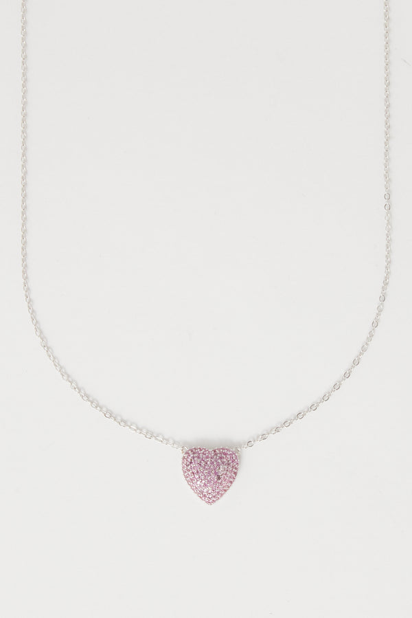 Iced Pink  Heart Necklace - 12mm