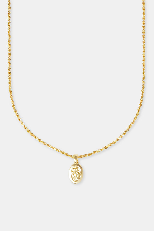 Micro Polished St Christopher Rope Necklace - 15mm - Gold