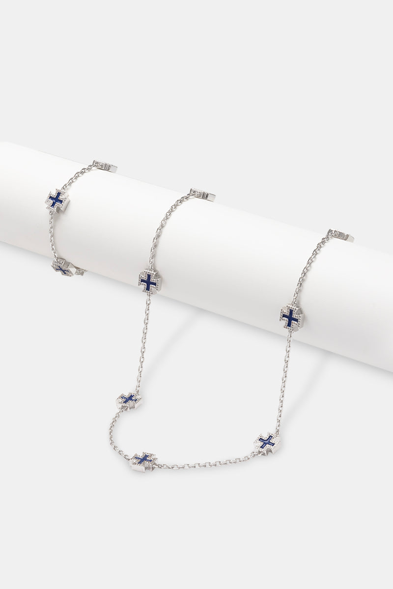 Blue Enamel Cross Motif Chain & Bracelet