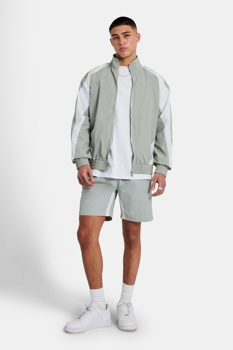 Nylon Panelled Track Jacket & Short Set  - Light Grey