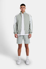 Nylon Panelled Track Jacket & Short Set  - Light Grey