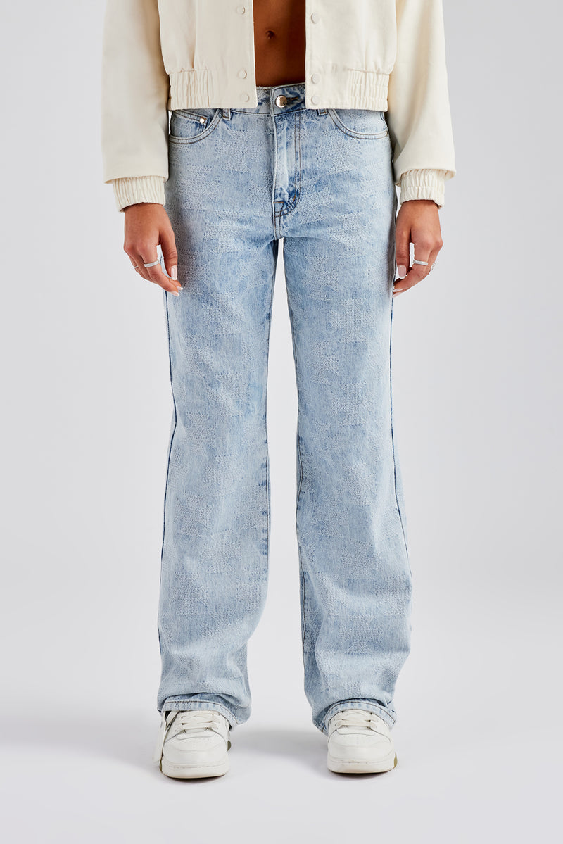 Etched Relaxed Denim Jean - Ice Blue