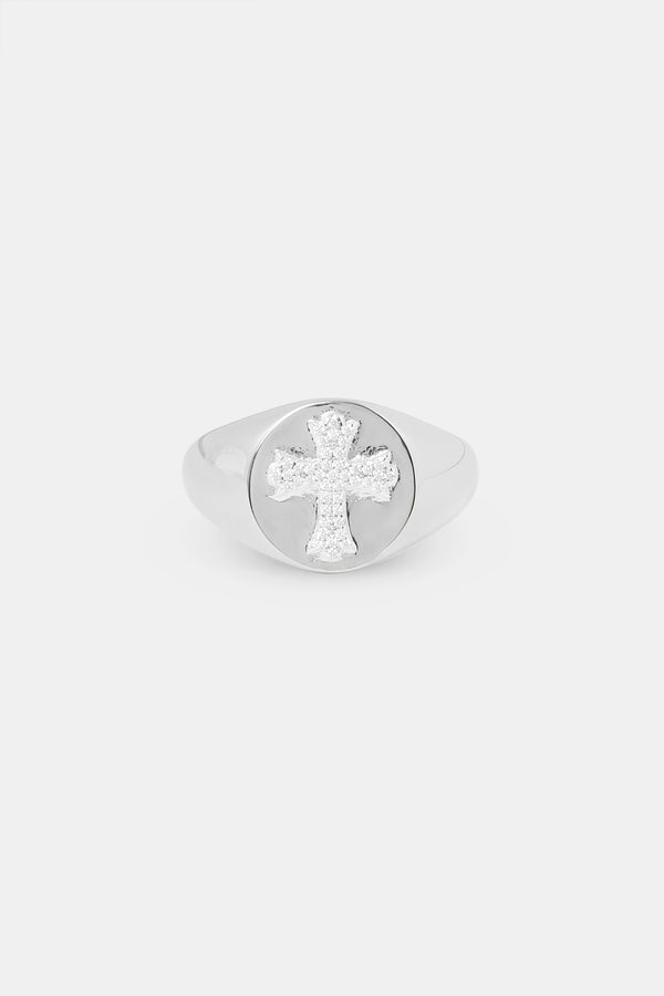 Iced Cross Signet Ring - 15mm