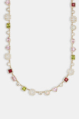 Pink Heart Multi Gem Chain & Bracelet - Gold