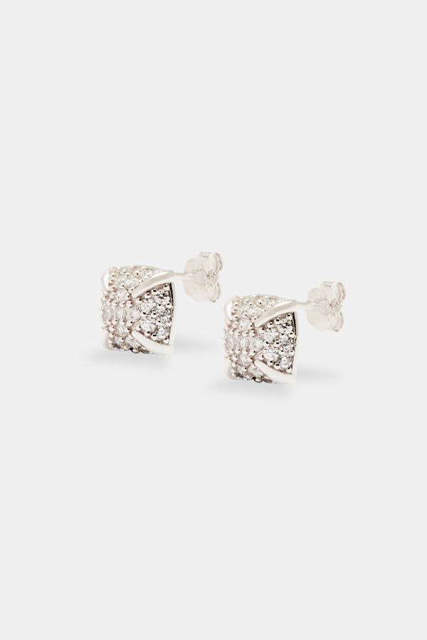 Sterling Silver Iced CZ Pave Cluster Stud Earrings