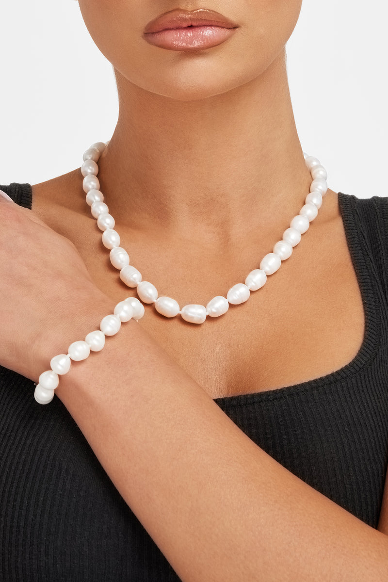 10mm Rice Pearl Necklace + Bracelet Bundle