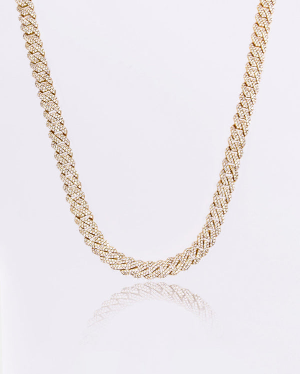 10mm Diamond Prong Link Chain - Gold - Cernucci