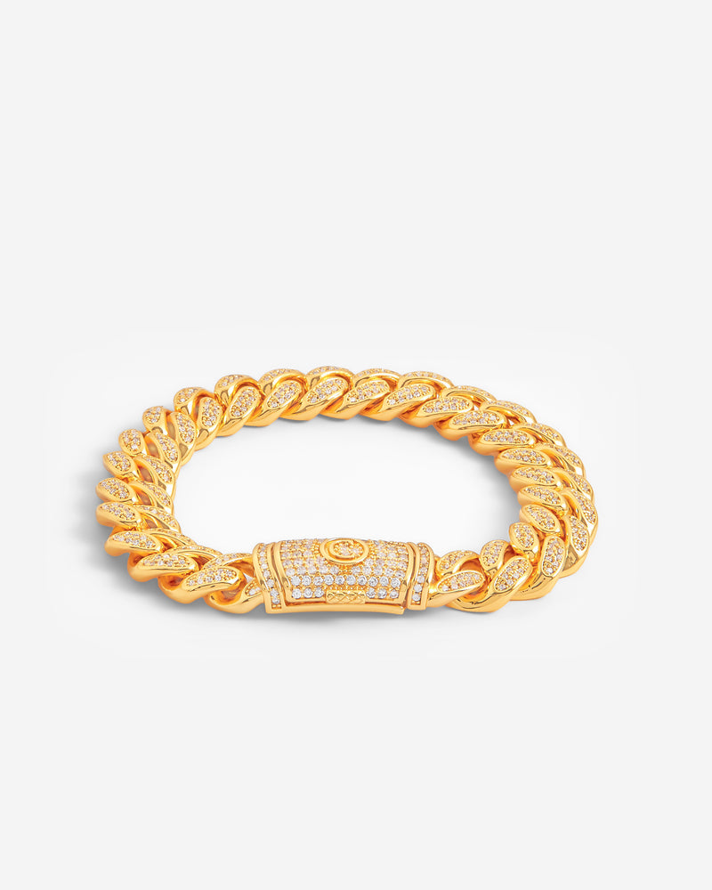 12mm Iced Cuban Link Bracelet - Gold