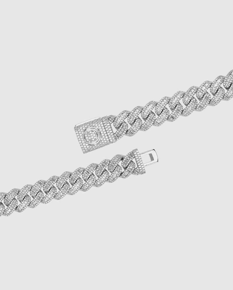 15mm Baguette Cuban Link Bracelet - White Gold - Cernucci