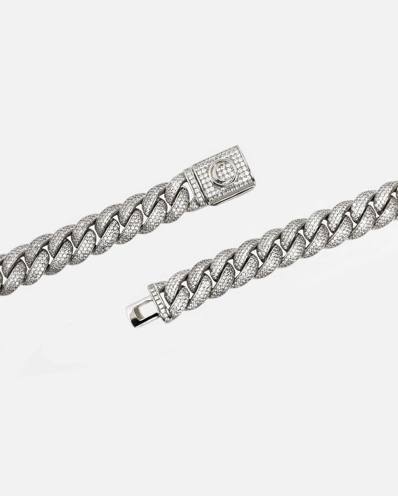 15mm Iced Cuban Link Chain - White Gold - Cernucci